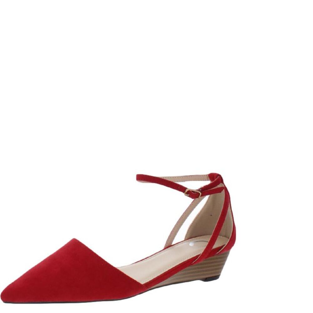Journee Collection Womens Arkie Red Faux Suede Wedge Heels Shoes New